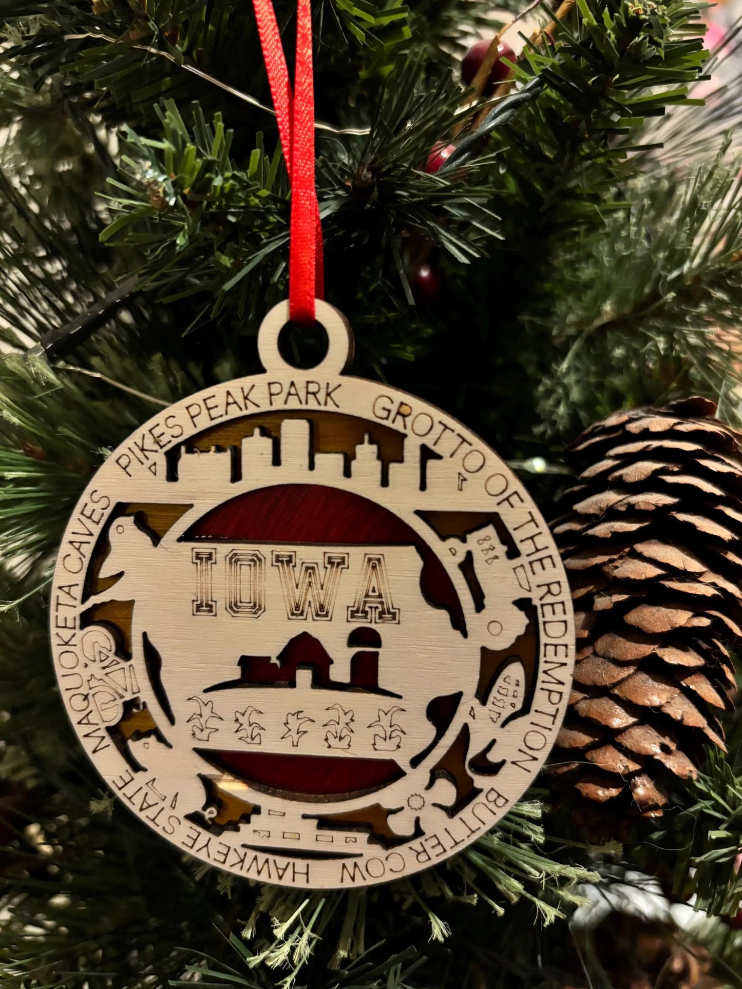 Wooden Iowa - tree ornament