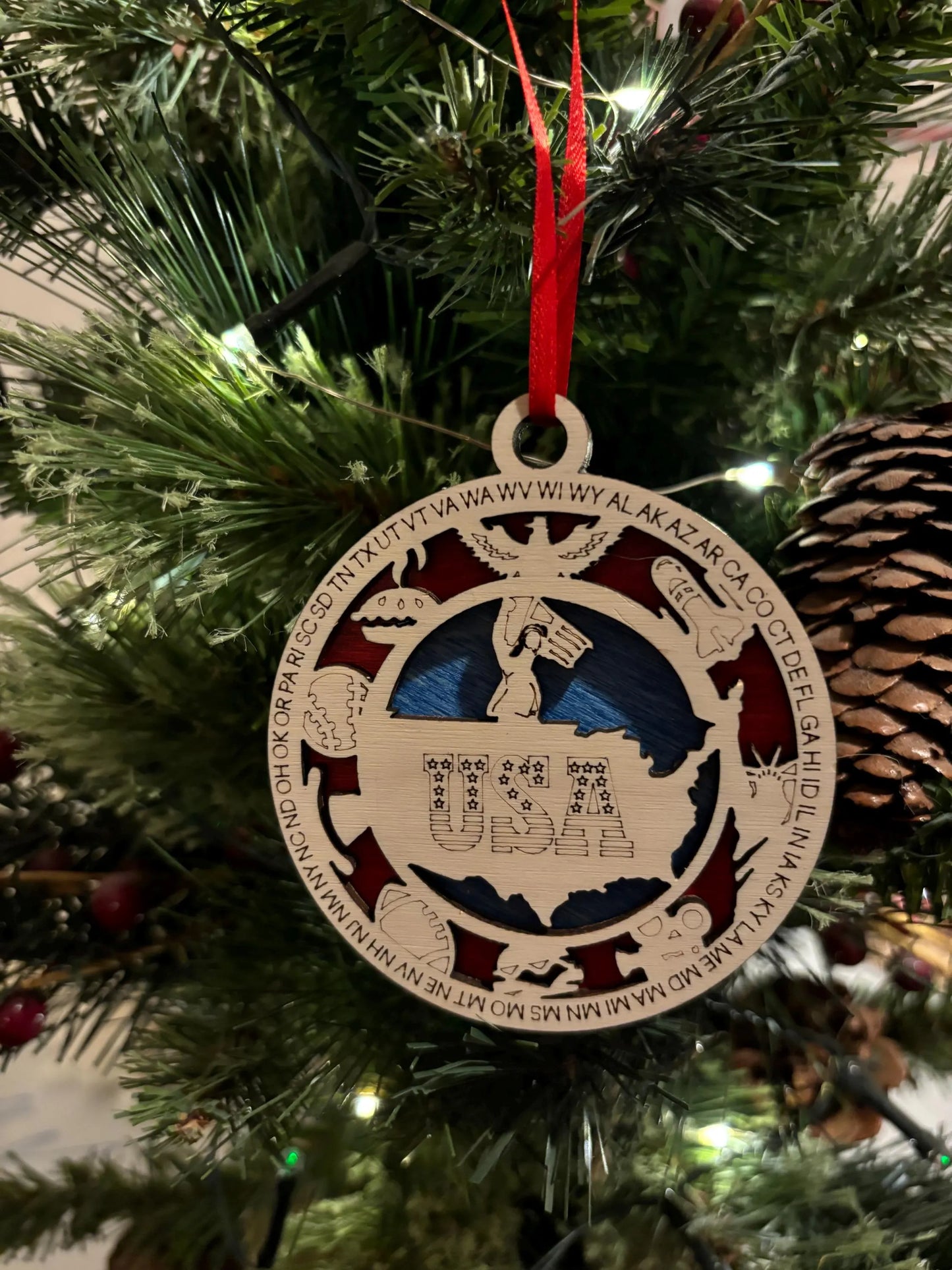 Wooden USA- Christmas tree ornament