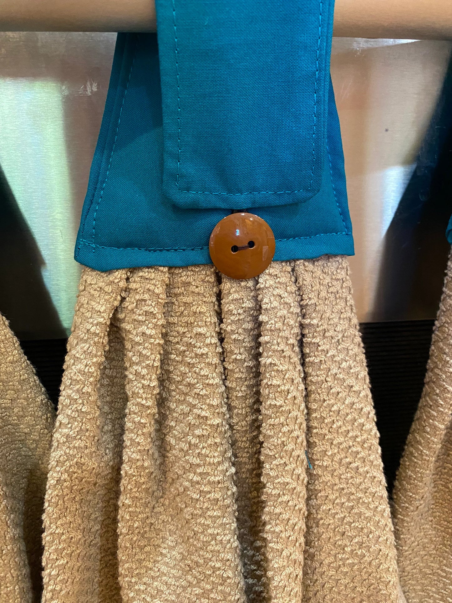 Hanging Kitchen Towel - Teal and Tan