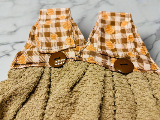 hanging kitchen towels - fall plaid pumpkin