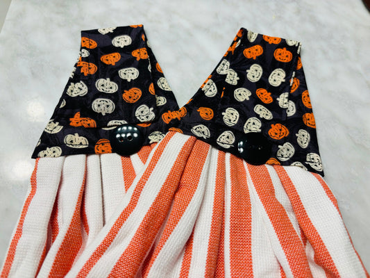 Hanging kitchen Towel - Orange and white pumpkin - set